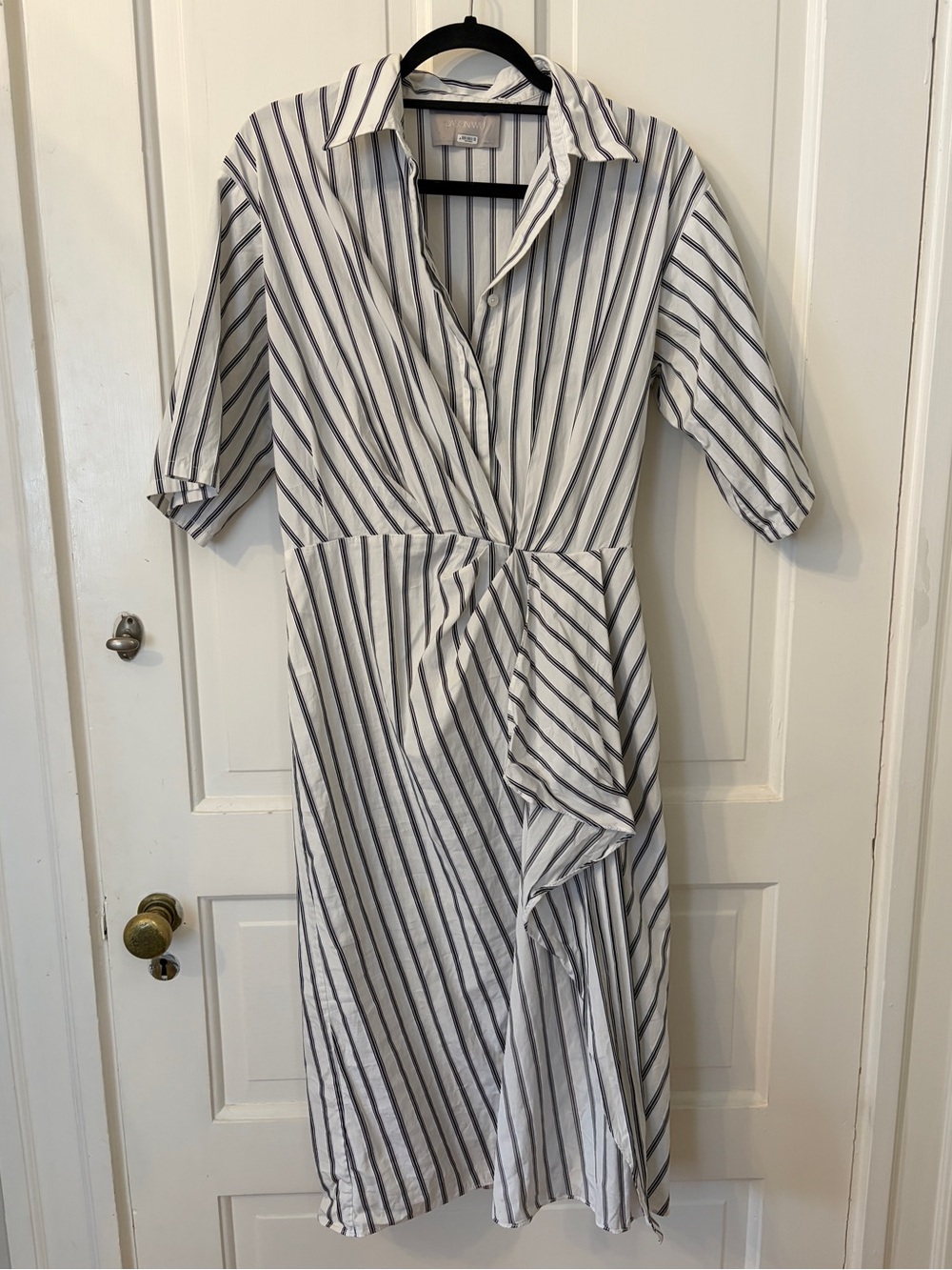 Jason Wu Striped Faux Wrap Midi Shirtdress in White and Black